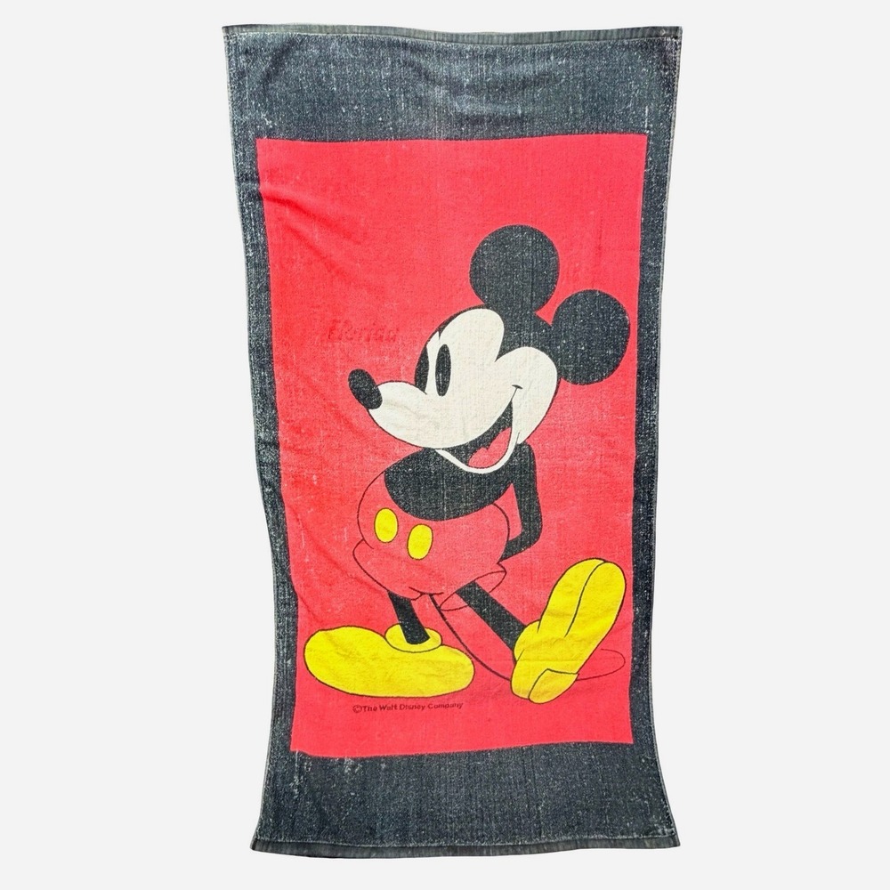 VTG Disney Florida Mickey Mouse 1980s‎ Red Black Cotton Beach Towel